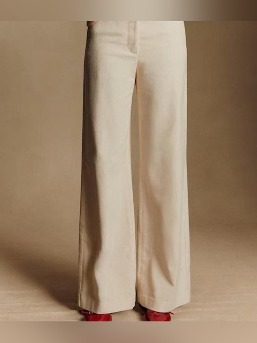 Sezane Matheo Wide-Leg Cream velvet corduroy Pants trousers for Women 38 6